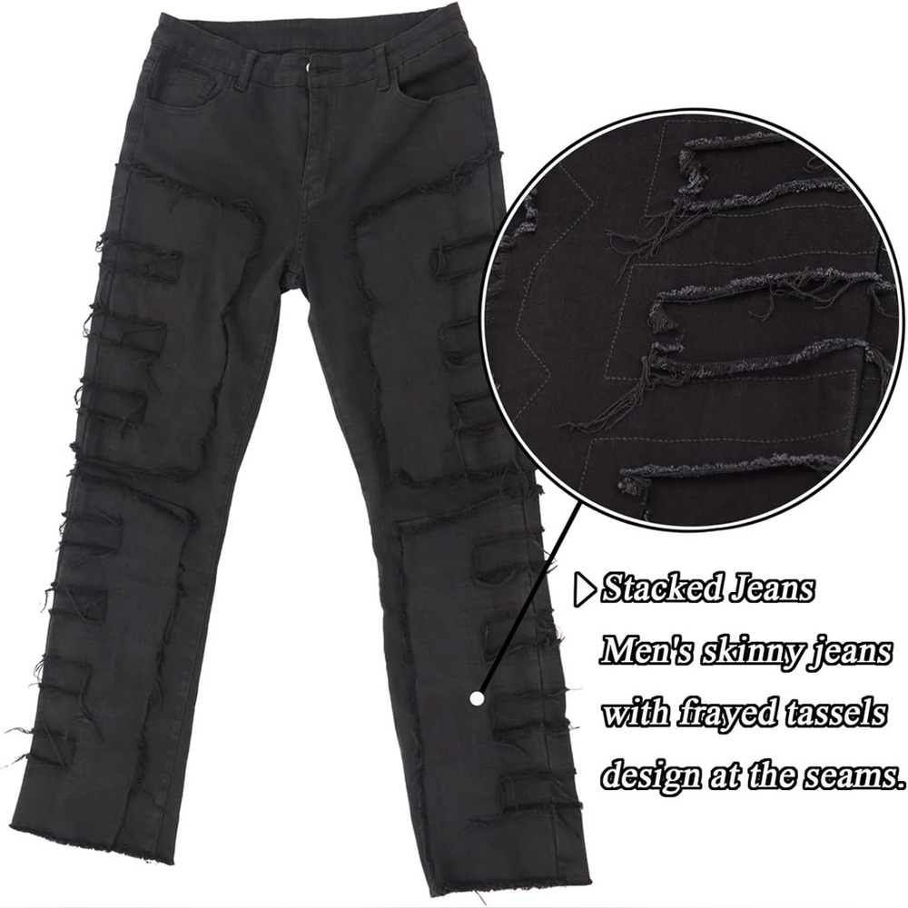 (A10) NWOT‎ Men's Unbranded Black Frayed Street Denim Jeans M 32 x 30